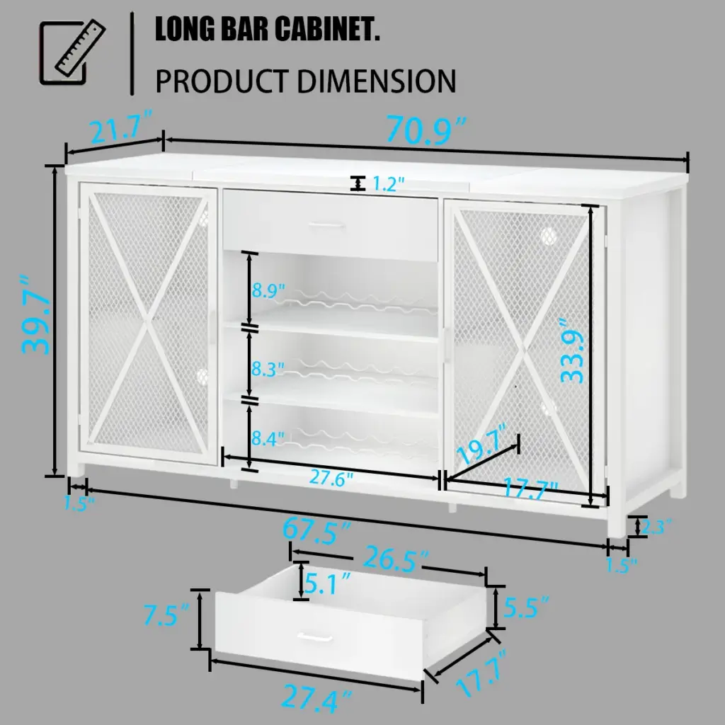 70.86” Wine Cabinet with Fridge Space, White Oak_09
