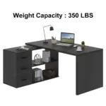 L Shaped 360 Rotating Computer Desk with 3 Drawers, Dark Gray Oak_11