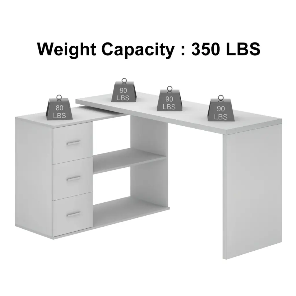 L Shaped 360 Rotating Computer Desk with 3 Drawers, White Oak_11