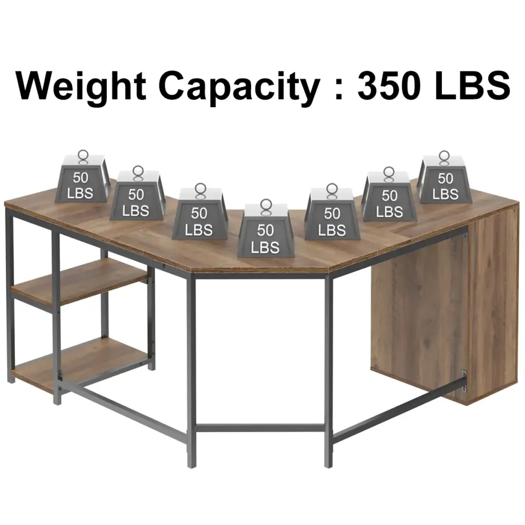 L Shape Desk with Drawers and Storage Shelf, Rustic Oak_07