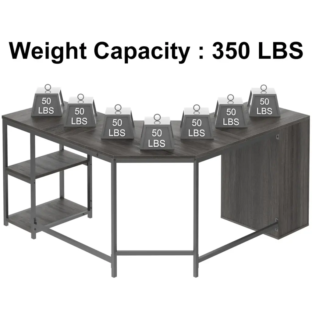 L Shape Desk with Drawers and Storage Shelf, Dark Gray Oak_07