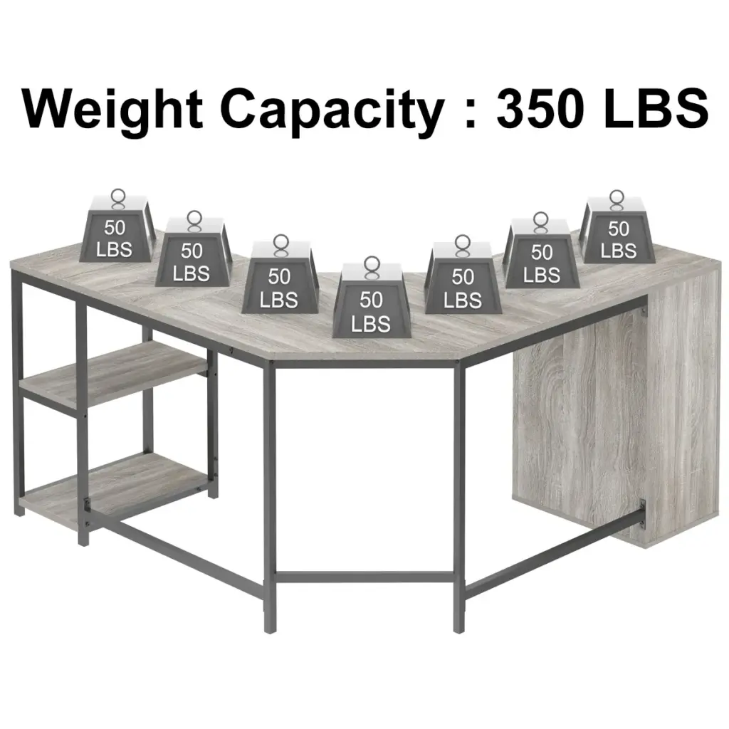 L Shape Desk with Drawers and Storage Shelf, Light Grey Oak_06