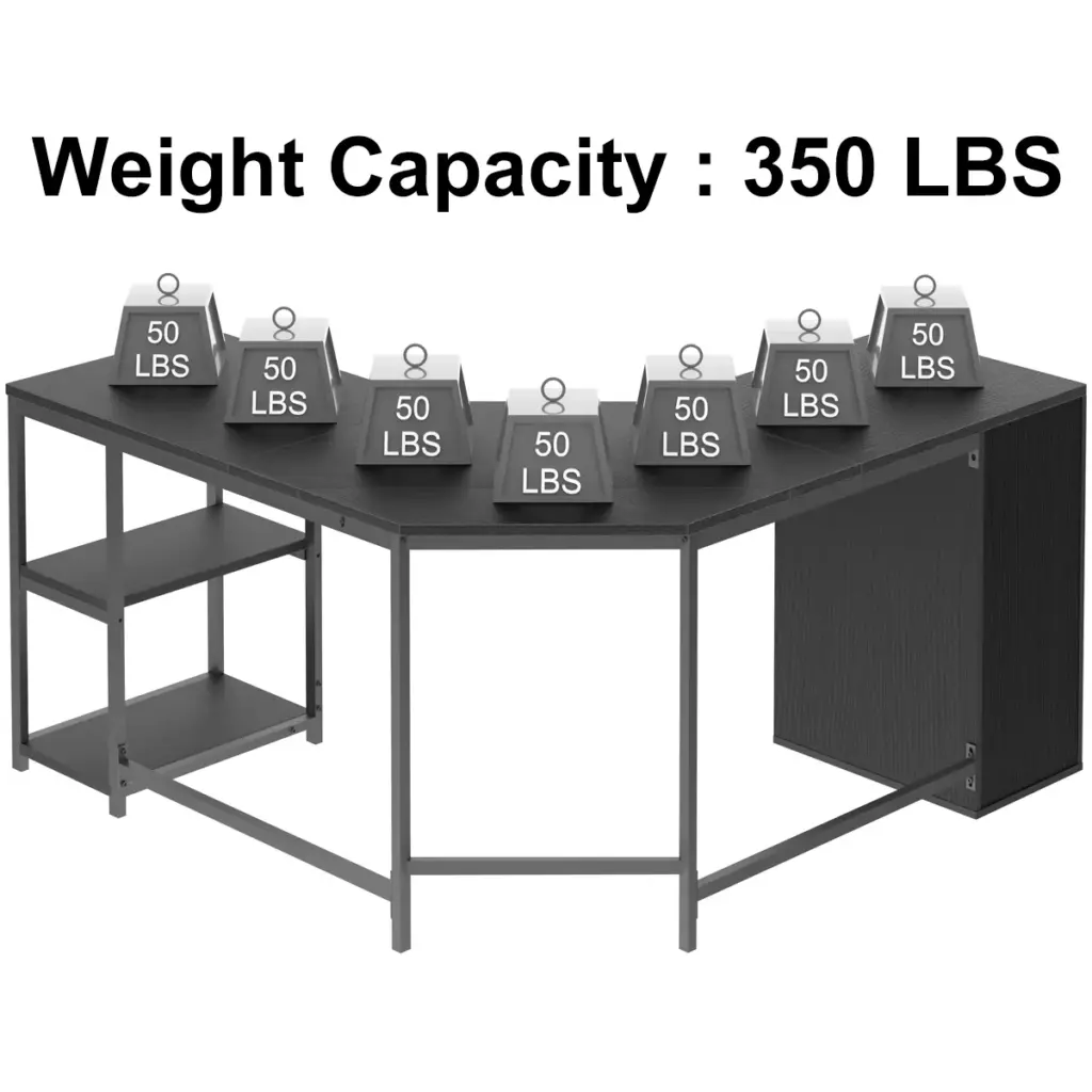 L Shape Desk with Drawers and Storage Shelf, Black Oak_07