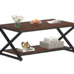 X Shaped Leg Coffee Table with Shelf, Walnut, 39 Inch_11