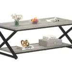 X Shaped Leg Coffee Table with Shelf, Light Grey Oak, 47 Inch_11