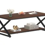 X Shaped Leg Coffee Table with Shelf, Walnut, 47 Inch_11