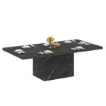 T-Shaped Black Faux Marble Dining Table, 78.74 Inch