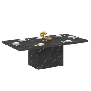 T-Shaped Black Faux Marble Dining Table, 78.74 Inch