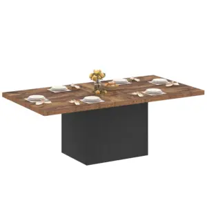 78.74 Inch Dining Table for 4-8, Rustic Brown and Black Oak