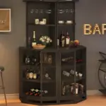 Corner Bar Cabinet with Adjustble Shelf Storage, Black Oak_09