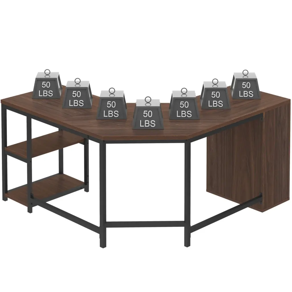 L Shape Desk with Drawers and Storage Shelf, Walnut_07