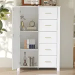 5 Drawer Dresser Rattan Storage, White Oak_11