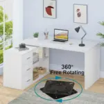 L Shaped 360 Rotating Computer Desk with 3 Drawers, White Oak_12