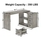 L Shaped 360 Rotating Computer Desk with 3 Drawers, Light Grey Oak_12