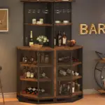 Corner Bar Cabinet with Adjustble Shelf Storage, Rustic Brown_10