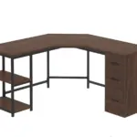 L Shape Desk with Drawers and Storage Shelf, Walnut_08