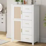 5 Drawer Dresser Rattan Storage, White Oak_12