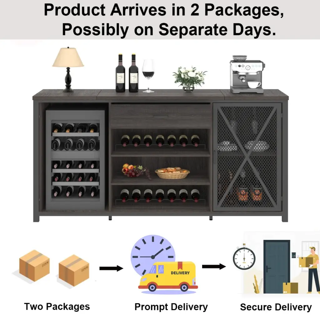 70.86” Wine Cabinet with Fridge Space, Dark Gray Oak_14