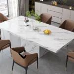 T-Shaped White Faux Marble Dining Table, 78.74 Inch 011
