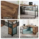 L Shaped Desk with File Cabinets, Rustic Brown_14