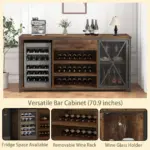 70.86” Wine Cabinet with Fridge Space, Rustic Brown_07