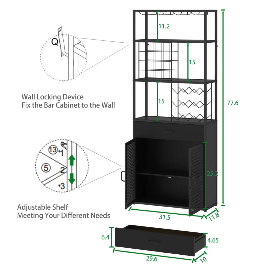 Tall Bar Cabinet with Drawer, Black Oak_14