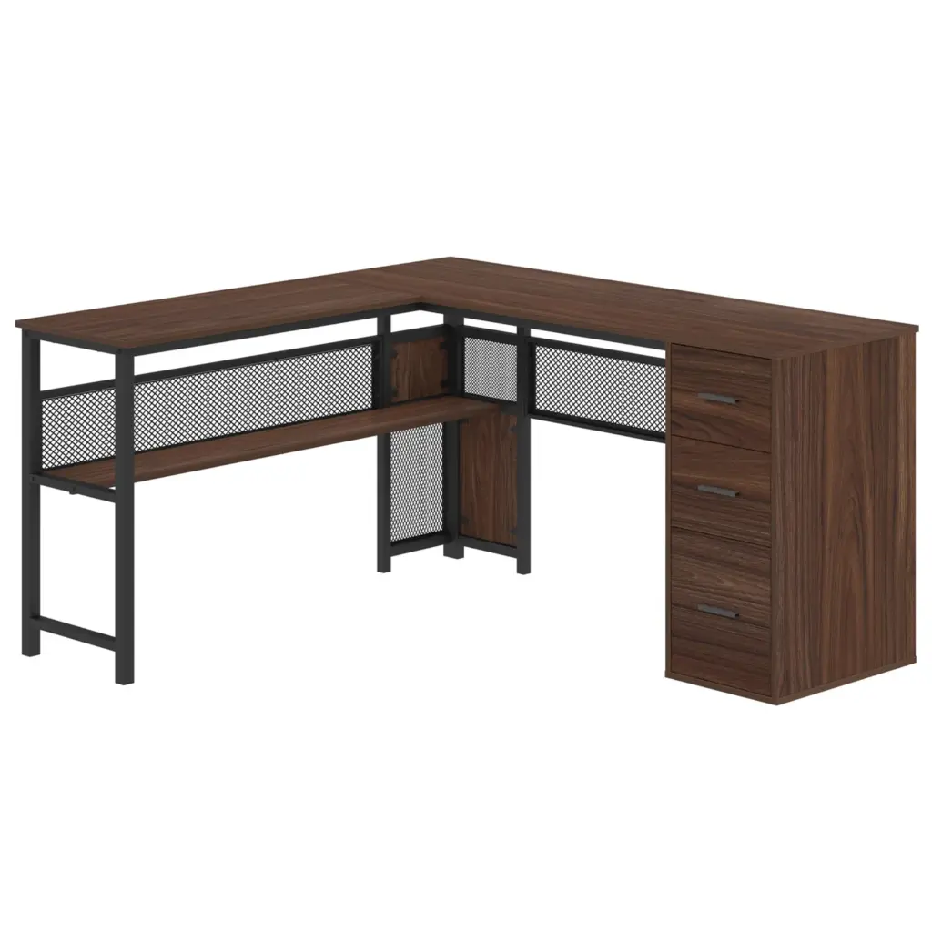 L Shaped Desk with File Cabinets, Walnut_10