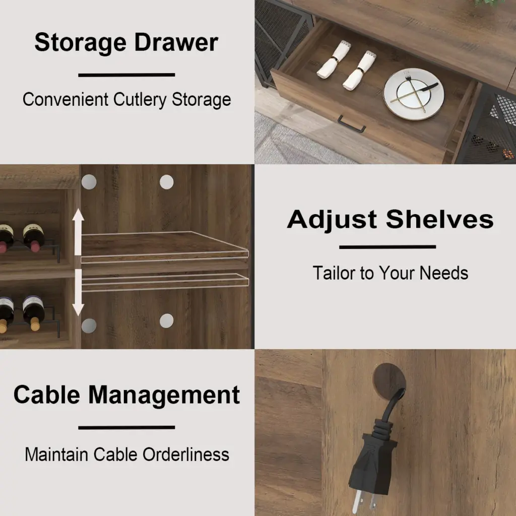 70.86” Wine Cabinet with Fridge Space, Rustic Oak_08