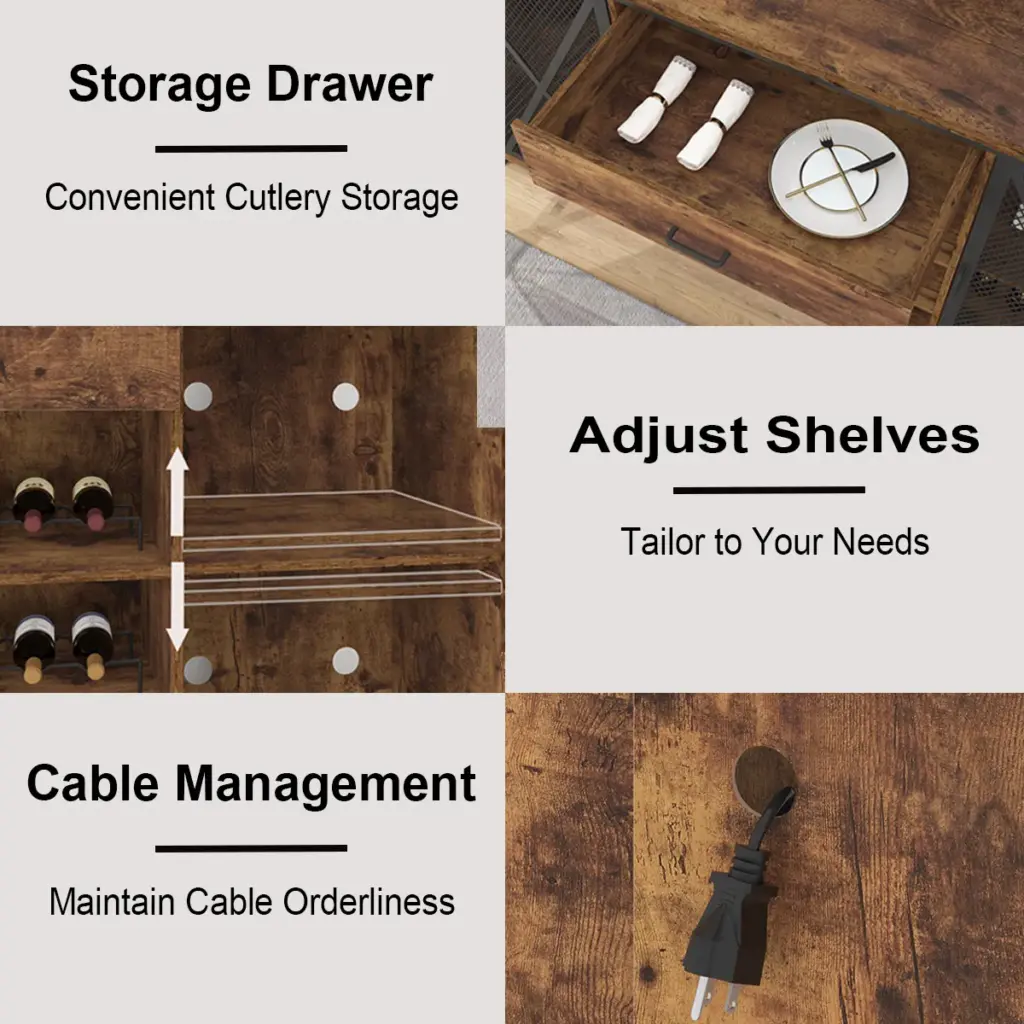 70.86” Wine Cabinet with Fridge Space, Rustic Brown_08