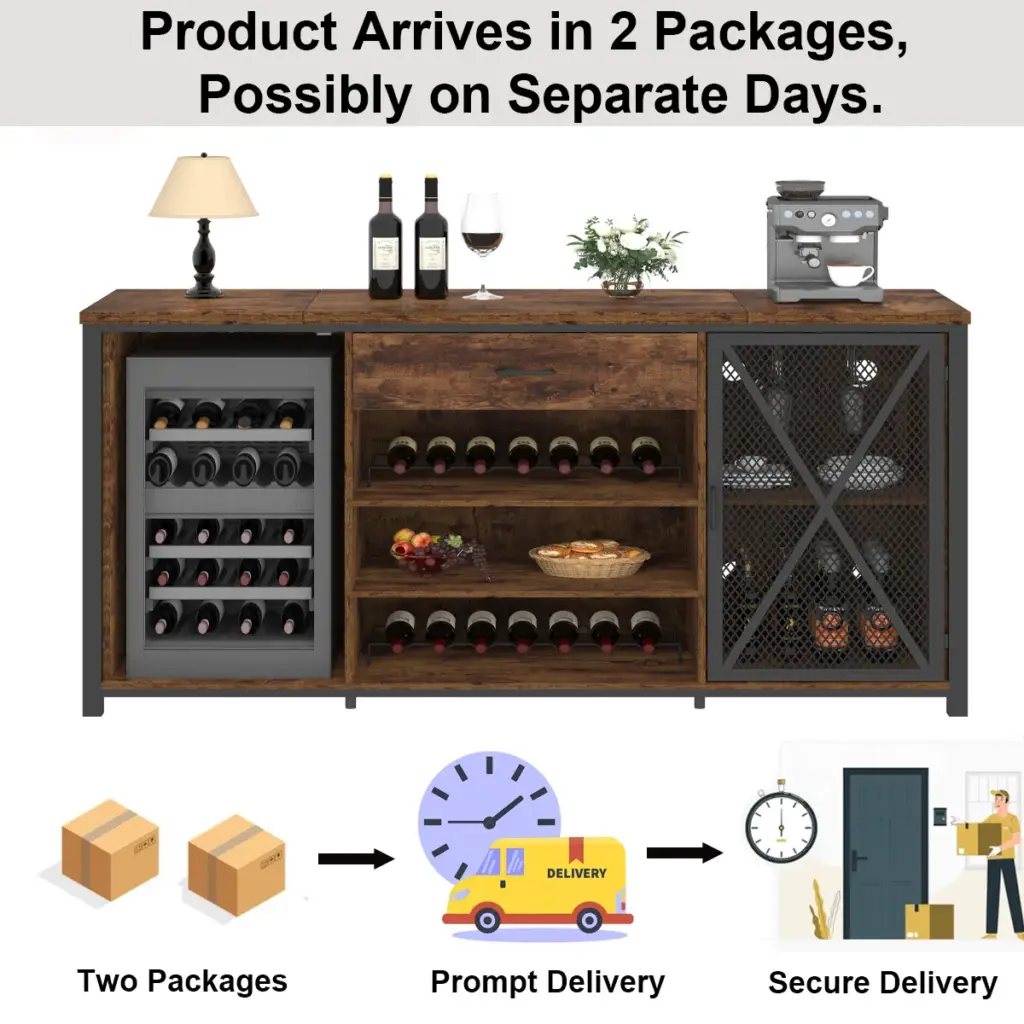 70.86” Wine Cabinet with Fridge Space, Rustic Brown_09