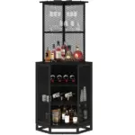Corner Bar Cabinet with Adjustble Shelf Storage, Black Oak_12
