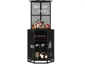 Corner Bar Cabinet with Adjustble Shelf Storage, Black Oak_12