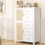 5 Drawer Dresser Rattan Storage, White Oak_16