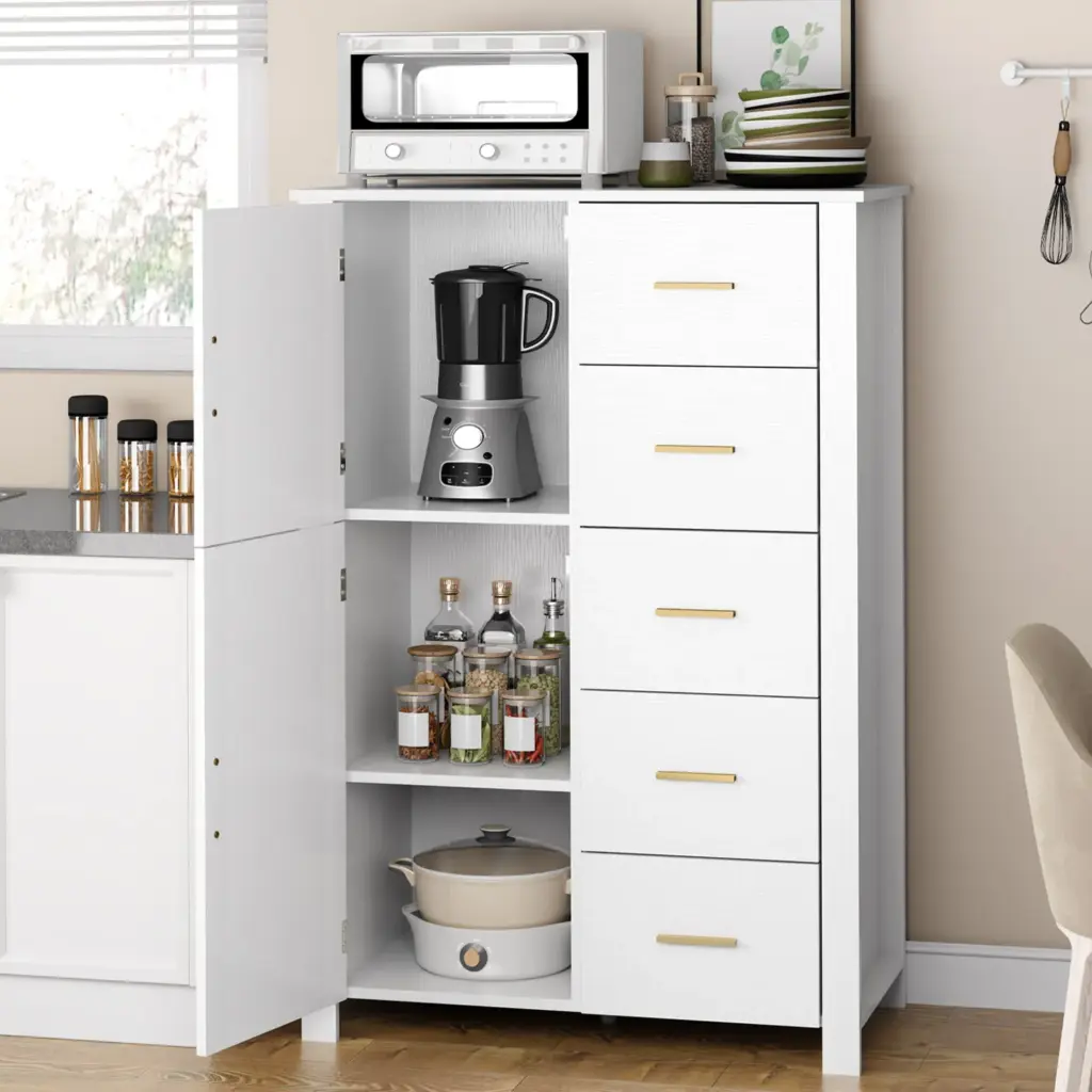 5 Drawer Dresser Rattan Storage, White Oak_17