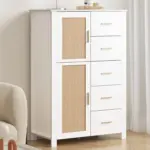 5 Drawer Dresser Rattan Storage, White Oak_01