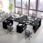 L Shaped 360 Rotating Computer Desk with 3 Drawers, Black Oak_01