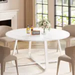 Round Kitchen Table for 4-6 People, White Faux Marble, 51.18 Inch