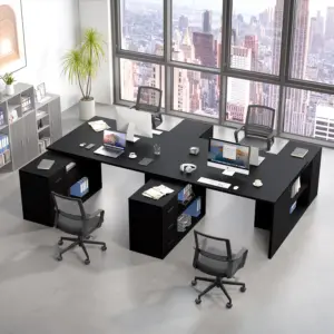 L Shaped 360 Rotating Computer Desk with 3 Drawers, Black Oak_01