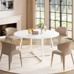 Round Dining Table for 4 to 6 People, White Faux Marble, 42.13 Inch 01