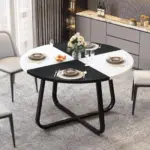 Round Dining Table for 4 to 6 People, White and Black Oak, 42.13 Inch 01