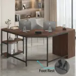 L Shape Desk with Drawers and Storage Shelf, Walnut_02