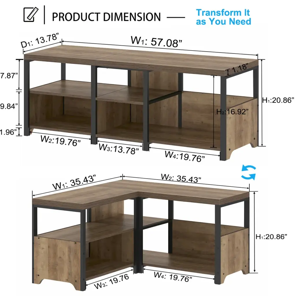 Corner Storage Bench with Shelf, Rustic Oak