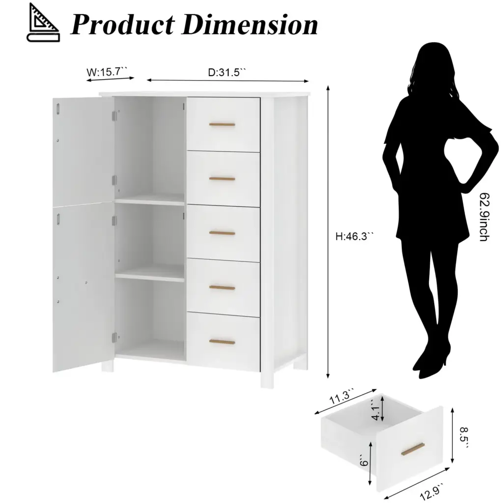 5 Drawer Dresser Rattan Storage, White Oak_02