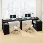 L Shaped 360 Rotating Computer Desk with 3 Drawers, Black Oak_02