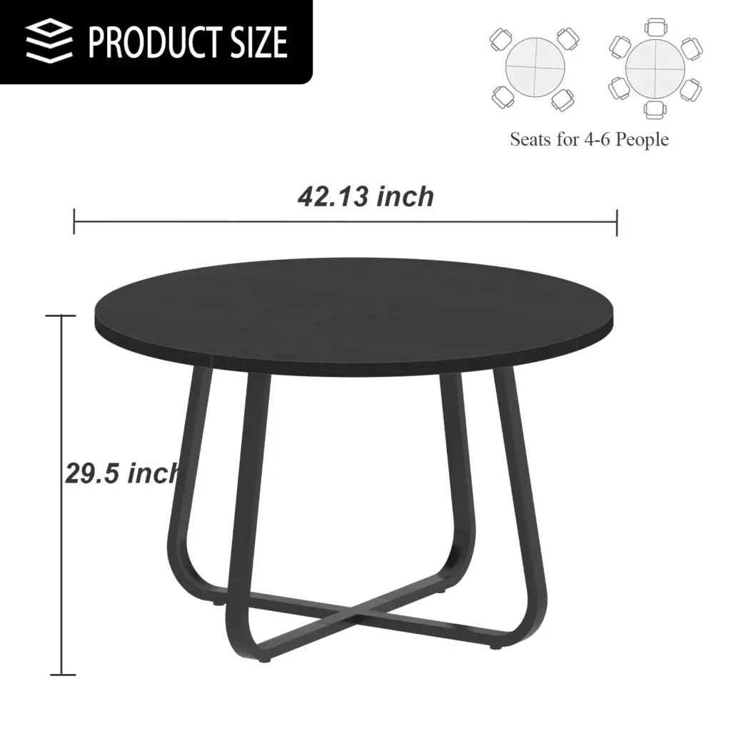Round Dining Table for 4 to 6 People, Black Oak, 42.13 Inch 01