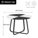The Round Dining Table for 4 to 6 People features a 42.13-inch white and black faux marble geometric top with black legs, standing 29.5 inches tall—an elegant choice for gatherings.