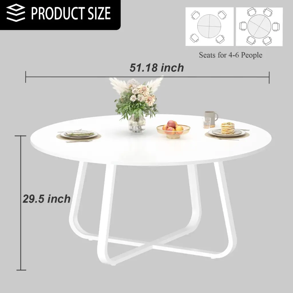 Round Kitchen Table for 4-6 People, White Oak 01