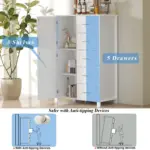 5 Drawer Dresser Rattan Storage, White Oak_03