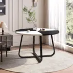 Round Dining Table for 4 to 6 People, White and Black Oak, 42.13 Inch 02