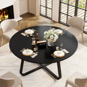 Round Kitchen Table for 4-6 People, Black Oak, 51.18 Inch 01